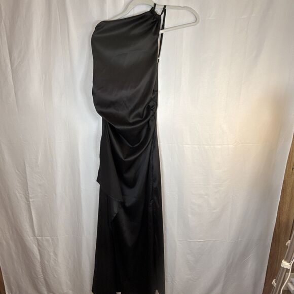 Women’s Unbranded One Shoulder Black Slip Dress Thigh High Slit Size Small - Picture 2 of 15